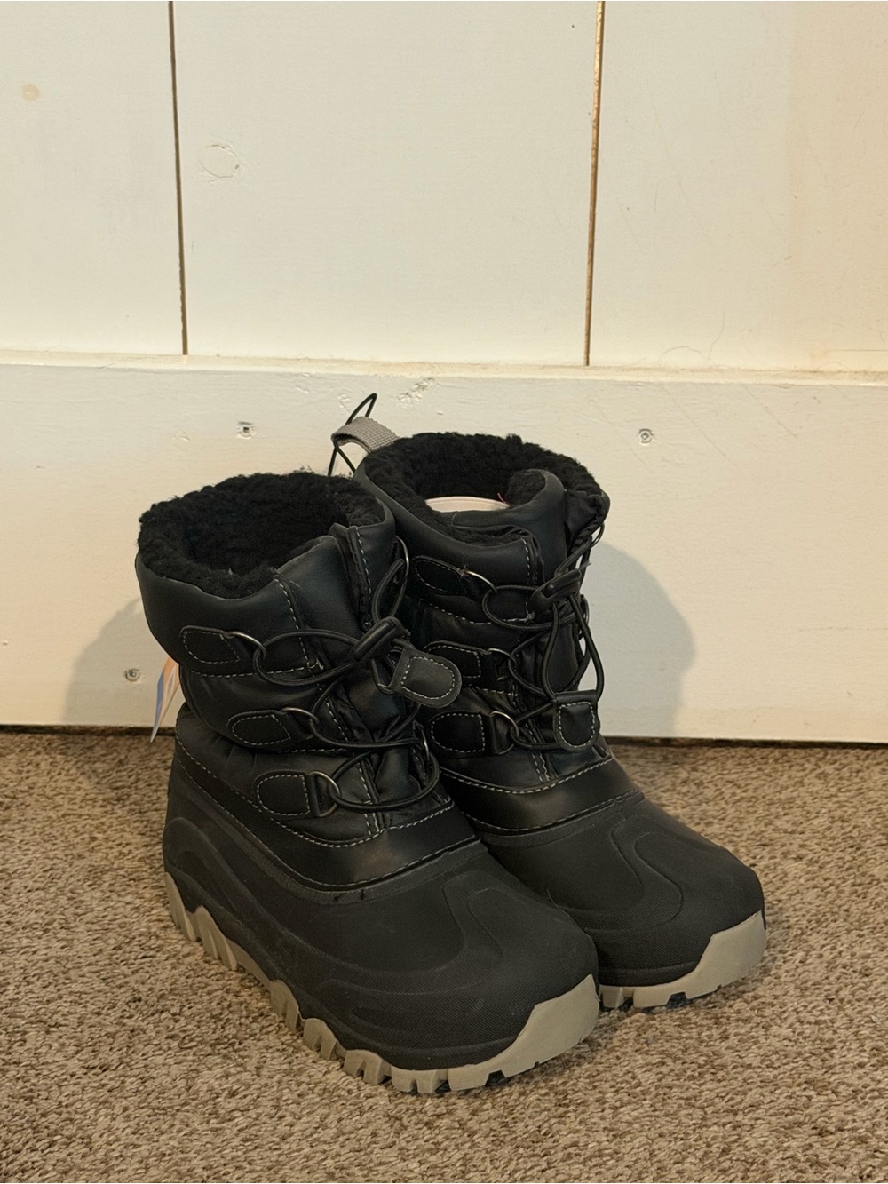 Kids Black Waterproof Rain & Snow Boots with Gray Sole size 2